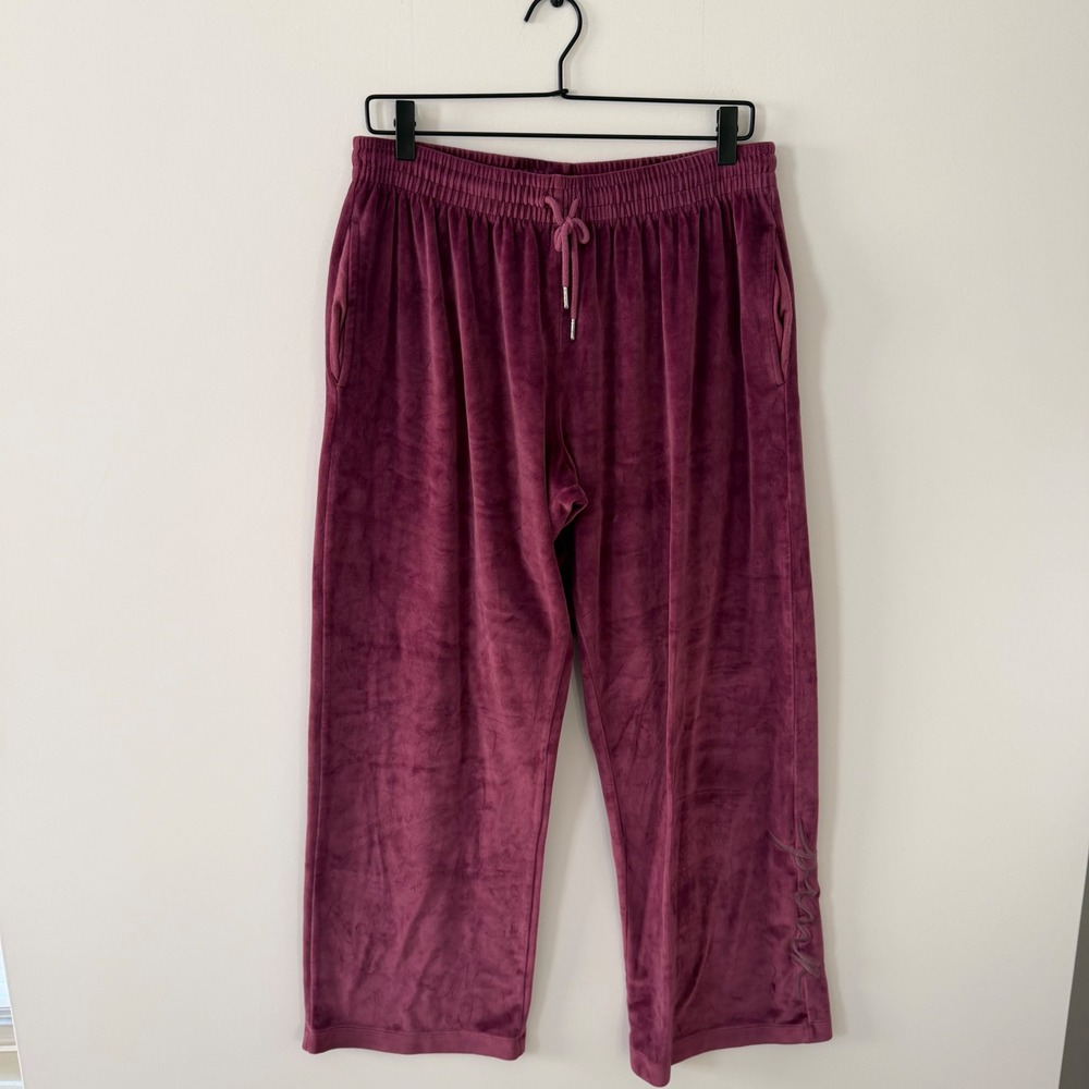 Victoria's Secret PINK Velour Wide Leg Lounge Pants Plum Berry Large L 30 Inseam